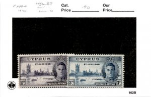 Cyprus, Postage Stamp, #156-157 Mint NH, 1946 Peace WWII (AB)