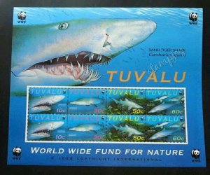 *FREE SHIP Tuvalu WWF Shark 2000 Marine Life Ocean Underwater (sheetlet) MNH