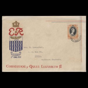 Northern Rhodesia 1953 (FDC) 1½d Coronation, NDOLA ✔️