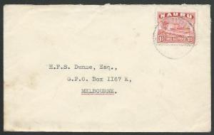 NAURU 1952 1½d Freighter on commercial cover to Melbourne..................58653