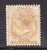 Malta-Sc#3- id8-unused hinged 1/2p yellow buff QV-1875-gum thin and small mark