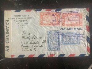 1943 Salvador Censored Airmail cover Minerva Cotton Threads To Denver Co USA