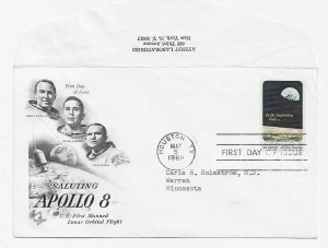 US 1371 (Me-5 var) 6c Apollo 8 single on FDC Artcraft Cachet Variety ECV $15.00