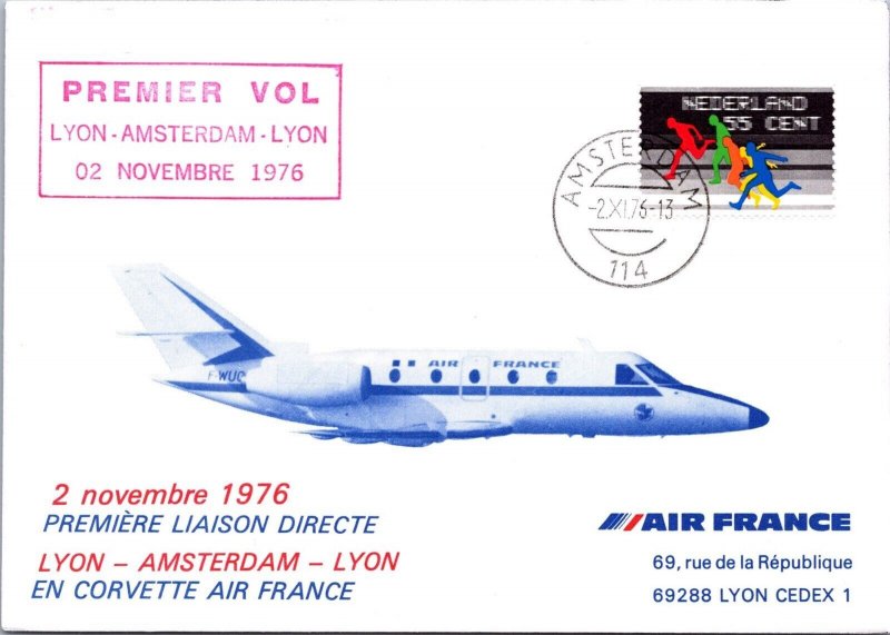 Netherlands 1976 FFC - Corvette Air France - Amsterdam To Lyon - J7768