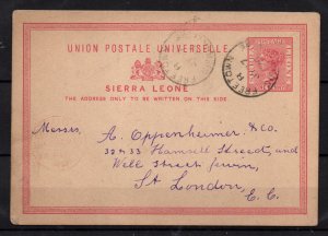 Sierra Leone 1896 1d Postal Stationery Postcard to London WS36854