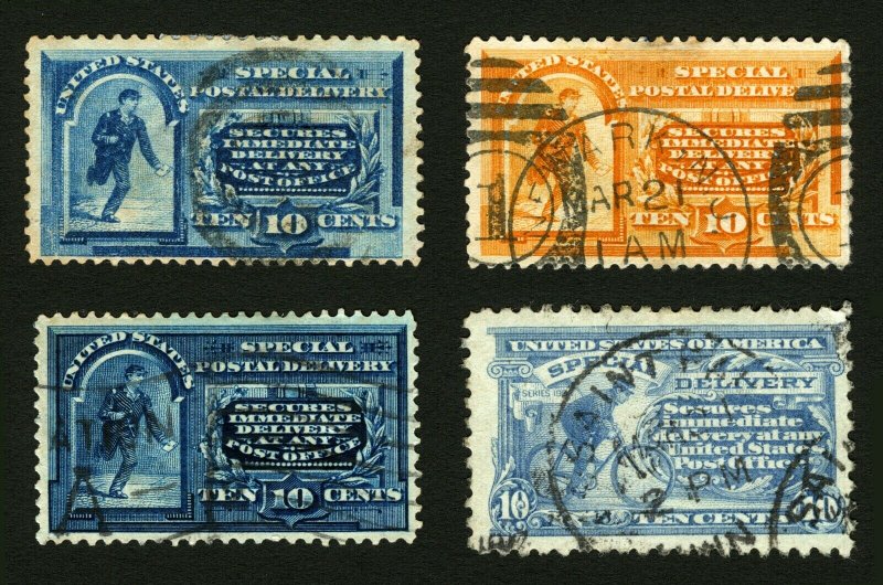 #E2, #E3, #E5 & #E10 10c 1888-1916 Special Delivery Small Lot of 4 Used