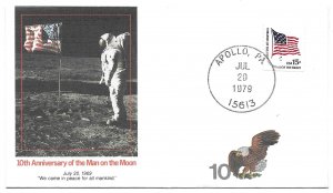 10th Anniversary Man on the Moon Apollo, Pennsylvania 1979 Cachet Cover Sc 1618C