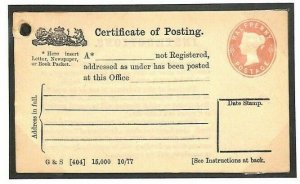 GB QV Stationery CERTIFICATE OF POSTING {4} Fine Unused Pad 1877{samwells} BE79