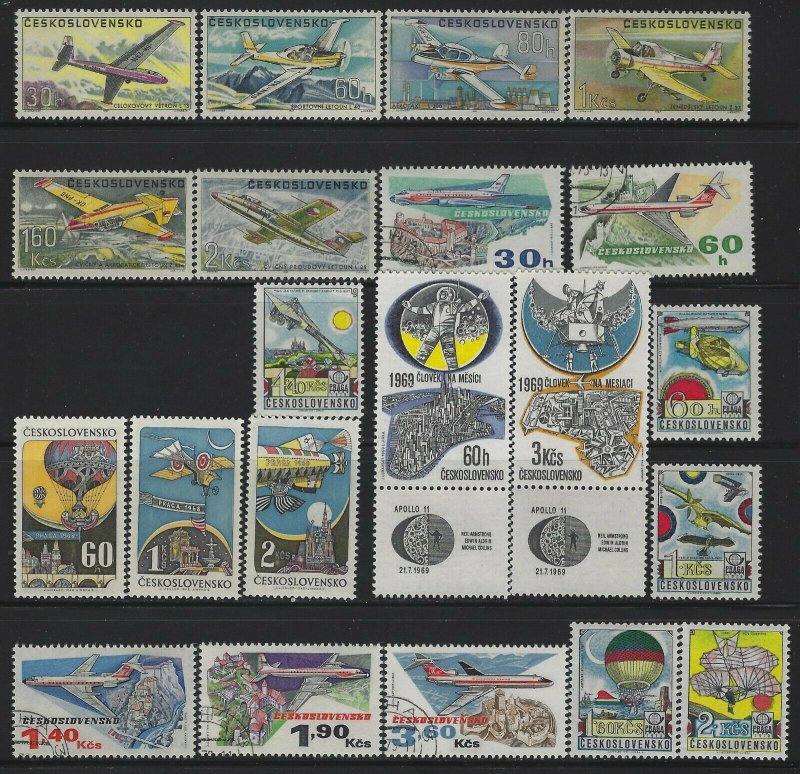 CZECHOSLOVAKIA - AIRMAIL MINT / USED STAMPS LOT (1963-1977) MLH MNH