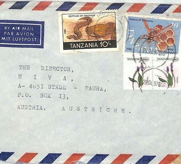 Tanzania Air Mail Cover *Musoma* MIVA MISSIONARY Austria 1997 {samwells} CA388