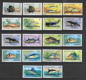 FISH - ST VINCENT #572-86  INDEPENDENCE OVERPRINT MNH