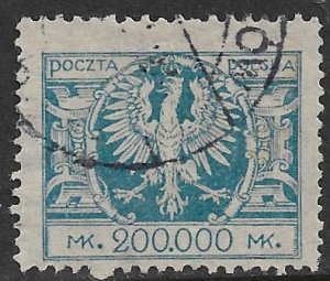 POLAND 1924 200,000m ARMS OF  POLAND Issue Sc 210 VFU