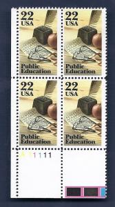 2159 22c Public Education Plate Block VF/MNH/OG scv $8.00