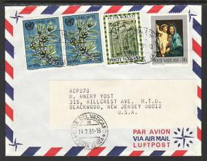 Vatican to Blackwood NJ 1981 Airmail Cover 