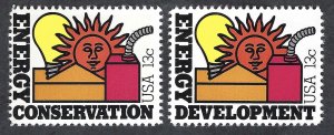 United States #1723-24 13¢ Energy Conservation and Development. 2 singles. MNH