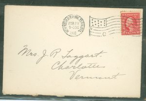 US  Envelope with flag cancel: New York, Penn Terminal Station, March 28/9-30A/1916 with 4 and C in the flag design.