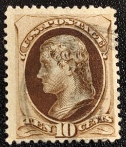 Scott Stamp# 150 - 1870-71  Used 10¢ Jefferson, brown. SCV $35.00