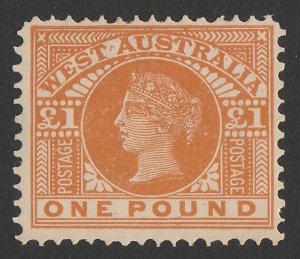 WESTERN AUSTRALIA 1902 QV £1 orange (1909 printing). RARE SHADE. Certifciate.