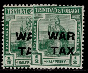 TRINIDAD & TOBAGO GV SG181 + 181a, ½d SHADE VARIETIES, M MINT.