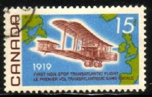 Airplane, Vickers Vimy 1919 & Map of Atlantic, Canada SC#494