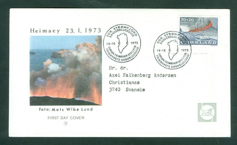 Greenland. FDC 1973 Cachet LEO Pharmaceutical. Heimaey. Sc# B 6. Adr:Christiansø