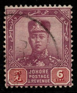 MALAYA JOHORE SG110 1922 6c DULL PURPLE & CLARET USED 