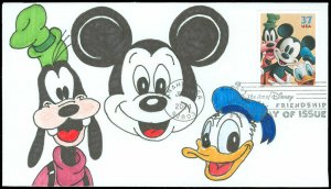 6/23/04 Anaheim CA Cds, Hand Colored, BIG Disney MICKEY, GOOFY, DONALD #3865 FDC