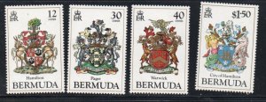 Bermuda Sc  474-77 1985 85thCoats of Arms stamp set  mint NH