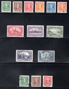 Scott 217-230, King George V Pictorial Issue set including coils, Canada, Used