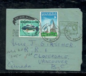 BRITISH GUIANA  (P1Q910B) 1968 AEROGRAMME QEII 6C+FISH 3C6C DEMERERA TO CANADA 