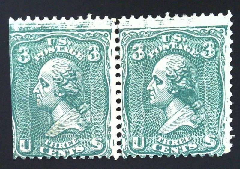 Scott #79-E25m - 3c Green - HR - Lithographic Essay - Pair - Grill Points Up