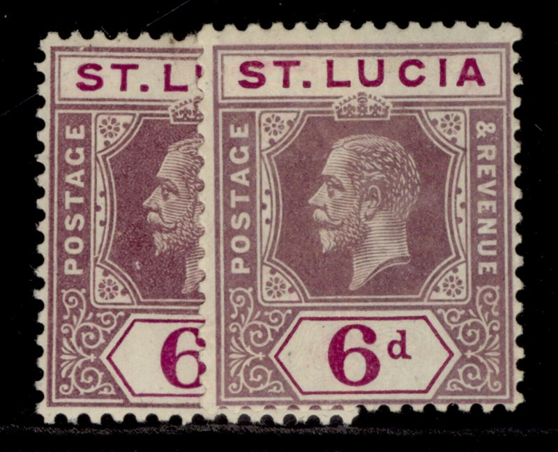 ST. LUCIA GV SG84 + 84a, 6d SHADE VARIETIES, M MINT. Cat £18.