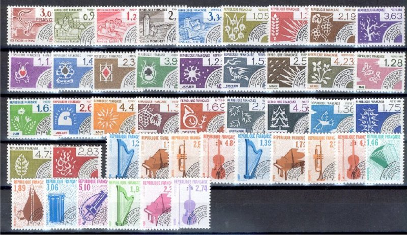 FRANCE, PRECANCEL STAMPS 1964-90 COMPLETE, NEVER HINGED