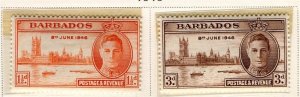 BARBADOS; 1946 early GVI Victory issue Mint set