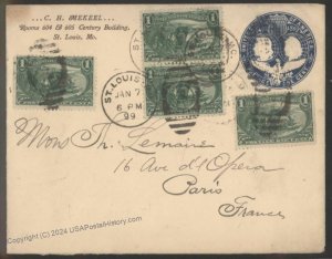 USA 1893 Columbian Upfranked 1c Trans Miss Stationery France Cover 112945