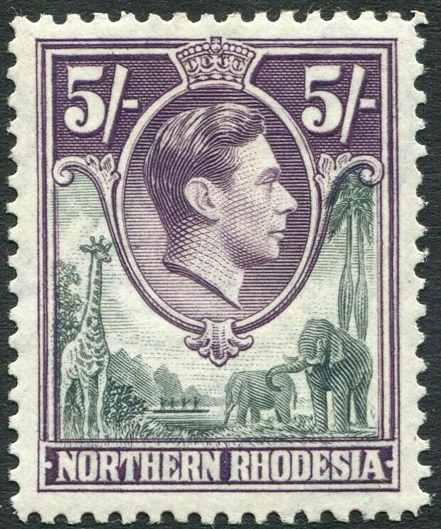 NORTHERN RHODESIA-1938-52 5/- Grey & Dull Violet Sg 43 LIGHTLY MOUNTED MINT