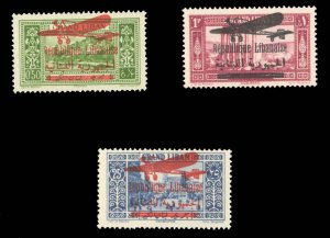 Lebanon #C33-35 Cat$192.25, 1929 Airpost, set of three, hinged