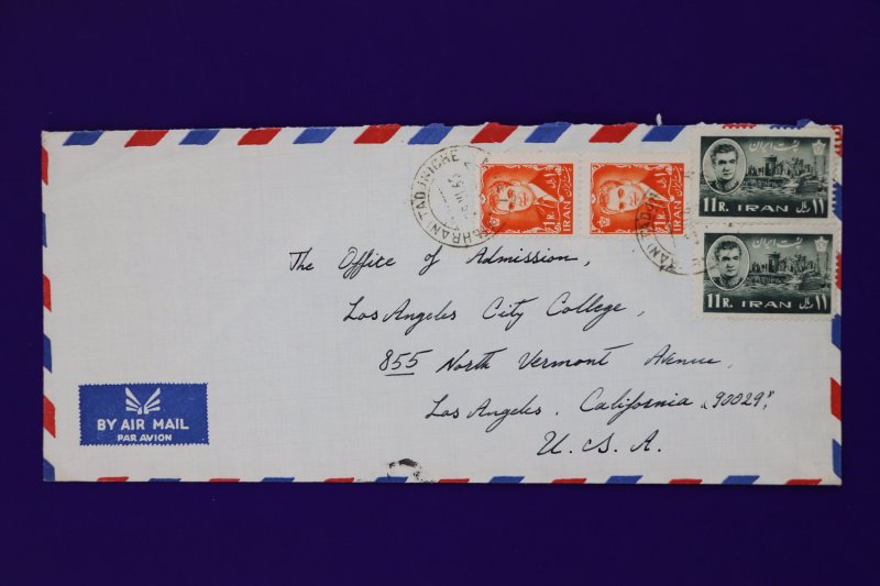 Iran airmail cover to USA used sc#1213 1219 pair