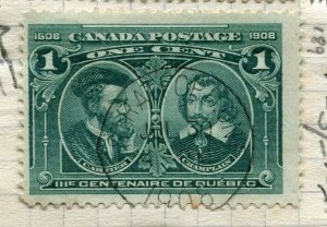 CANADA; 1908 early Quebec issue fine used 1c. value Postmark