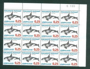 Greenland. 1996 Whale. 16-Plate Block. # G 199. Mnh. Folded.