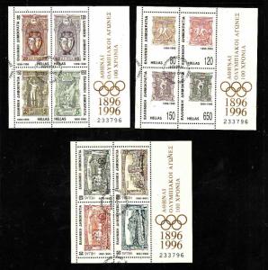 Greece-Sc#1832-34-three used sheets-Sports-Atlanta Olympics-Stamp on Stamp-