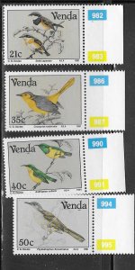 South Africa - Venda  #221-224  Birds  (MNH) CV $3.65