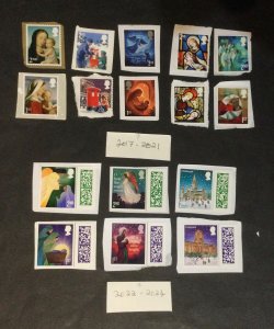 GB 2006-24 Christmas. 38 used unfranked stamps on paper. 1st/2nd class