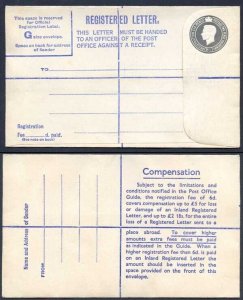 RP72 KGVI 8 1/2d Registered Envelope Size G fee of 6d on Back Big Letters