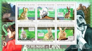 GUINEA - 2010 - Astrological Sign of Rabbit - Perf 6v Sheet -Mint Never Hinged