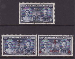 Newfoundland-Sc#249-51- id40-used set-KGVI-Royal Visit + surcharges-1939-