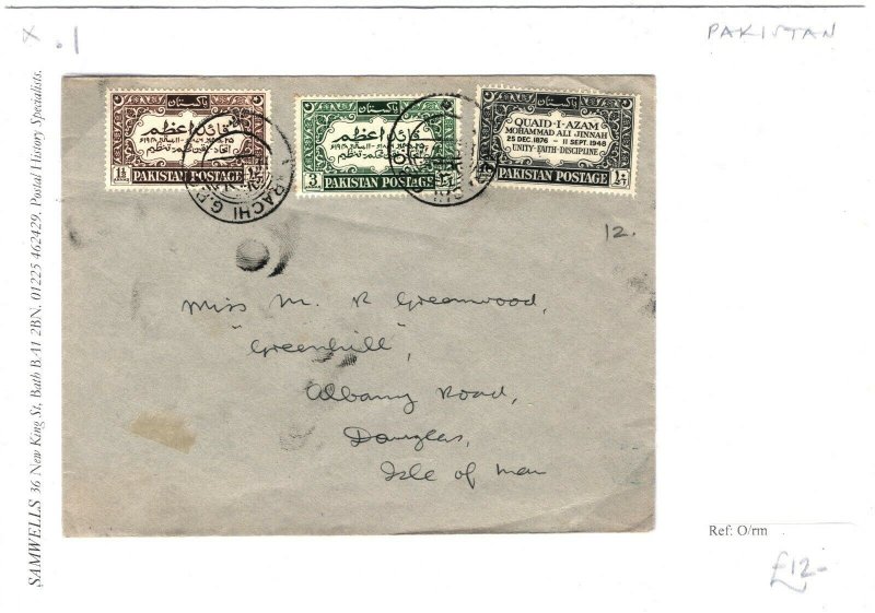 PAKISTAN Cover Karachi ISLE OF MAN Air Mail c1948{samwells-covers}SX1