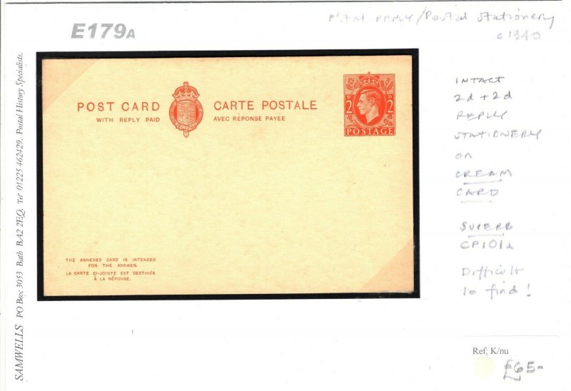GB Cover KGVI Stationery Unused Intact 2d Reply Card Superb CP101a c1940 E179a