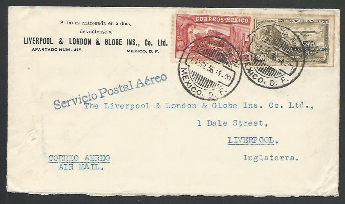 MEXICO 1935 airmail cover Mexico City to UK................................10613