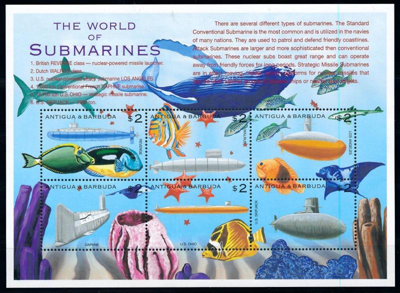 [78248] Antigua & Barbuda 2000 Marine Life Fish Whale Submarines Sheet MNH